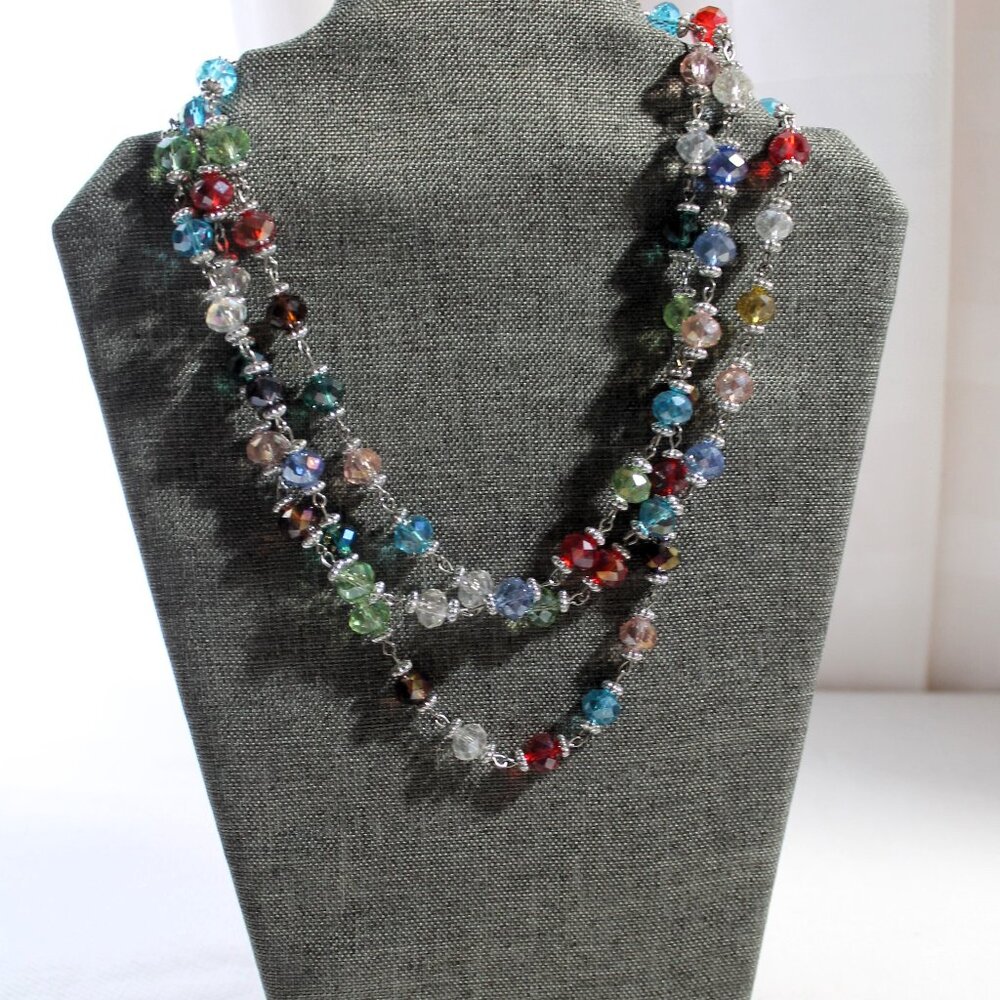 Premier Designs Long Glass Beads Silver Tone Necklace - Picture 4 of 8